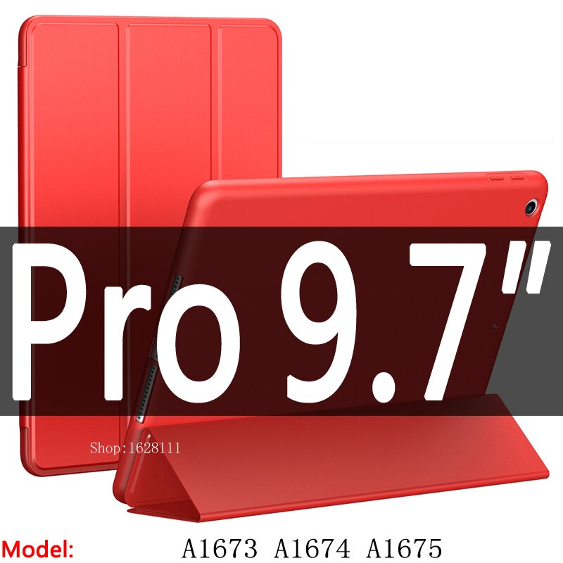 Enkelt for ipad pro 9.7 etui  / a1673 a1674 a1675,  mykt tpu skinn smart deksel for ipad 2/3/4 etui funda  a1460: Pro 9.7 rød