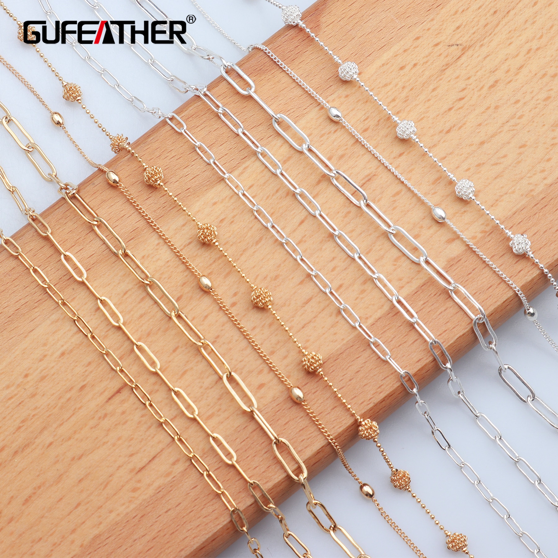 GUFEATHER C35,jewelry making,silver gold chains,necklace for women,diy jewelry,copper metal,charms,jewelry findings,3m/lot