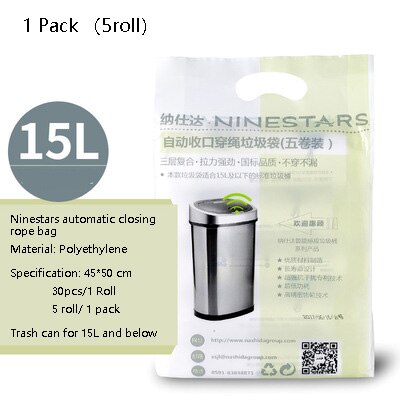 Ninestars slimme prullenbak met bewegingssensor, automatische afdichting, led-inductiedeksel, 7l asbakken, ipx 3 waterdicht: Vuilniszakken 5 rollen