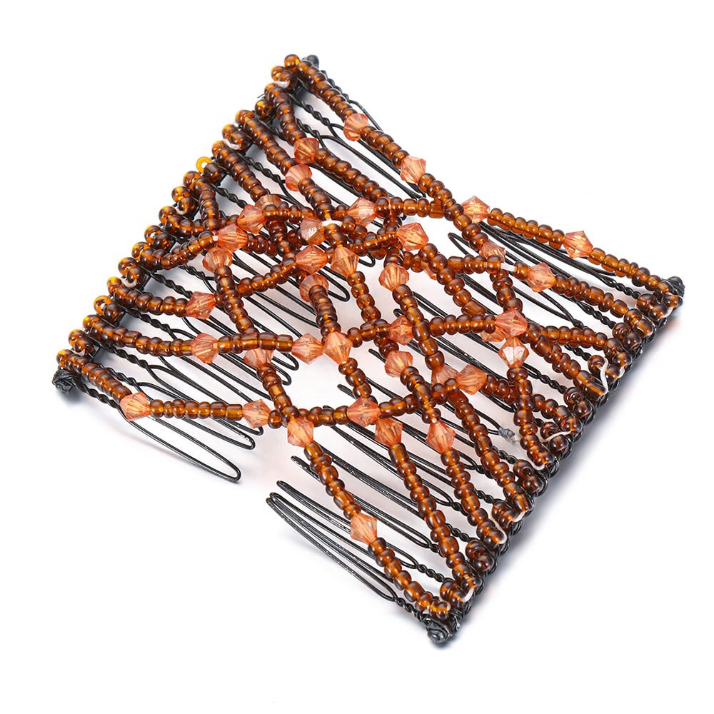 1PC Magie Haar Kamm strecken Doppel Kamm Perlen Haar Clip Elastische Haarnadel Klaue Brötchen Hersteller Headwear Frauen DIY Haar Styling Werkzeuge: Kaffee