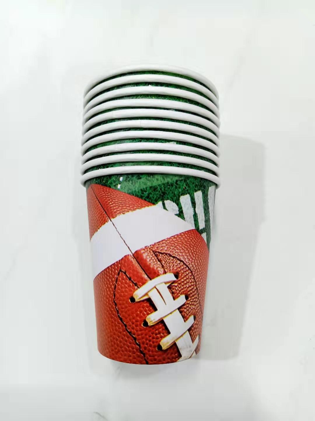 Rugby American Football Theme Party Supplies Disposable Dinnerware Set Plates Napkins Cups Knifves Fork Spoon Birthday Party Set: paper cups 16pieces