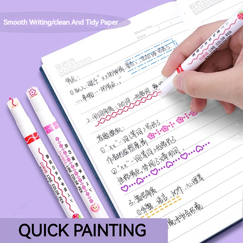 6 stks/set Bloem Lijn Vorm Markeerstift Roller Tip Curve Liner Marker Kawaii Koreaanse Briefpapier School Kantoorbenodigdheden