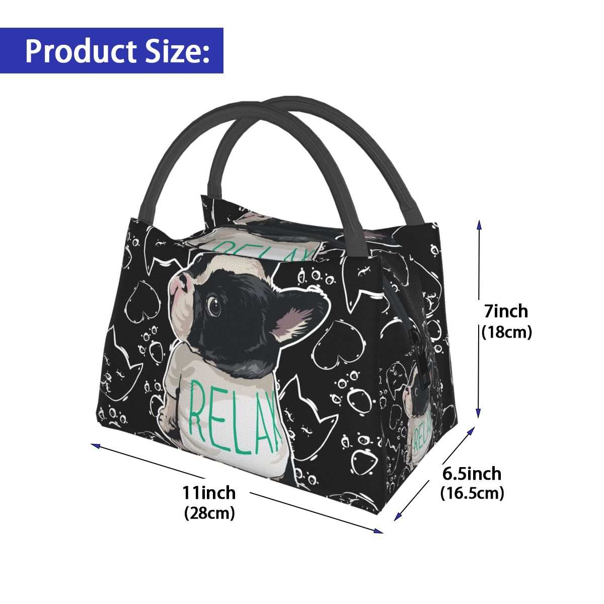 NOISYDESIGNS Kawaii Portable Lunch Bag French Bulldog Print Thermal Insulated Lunch Tote Cooler Picnic Handbag Bento Pouch Women