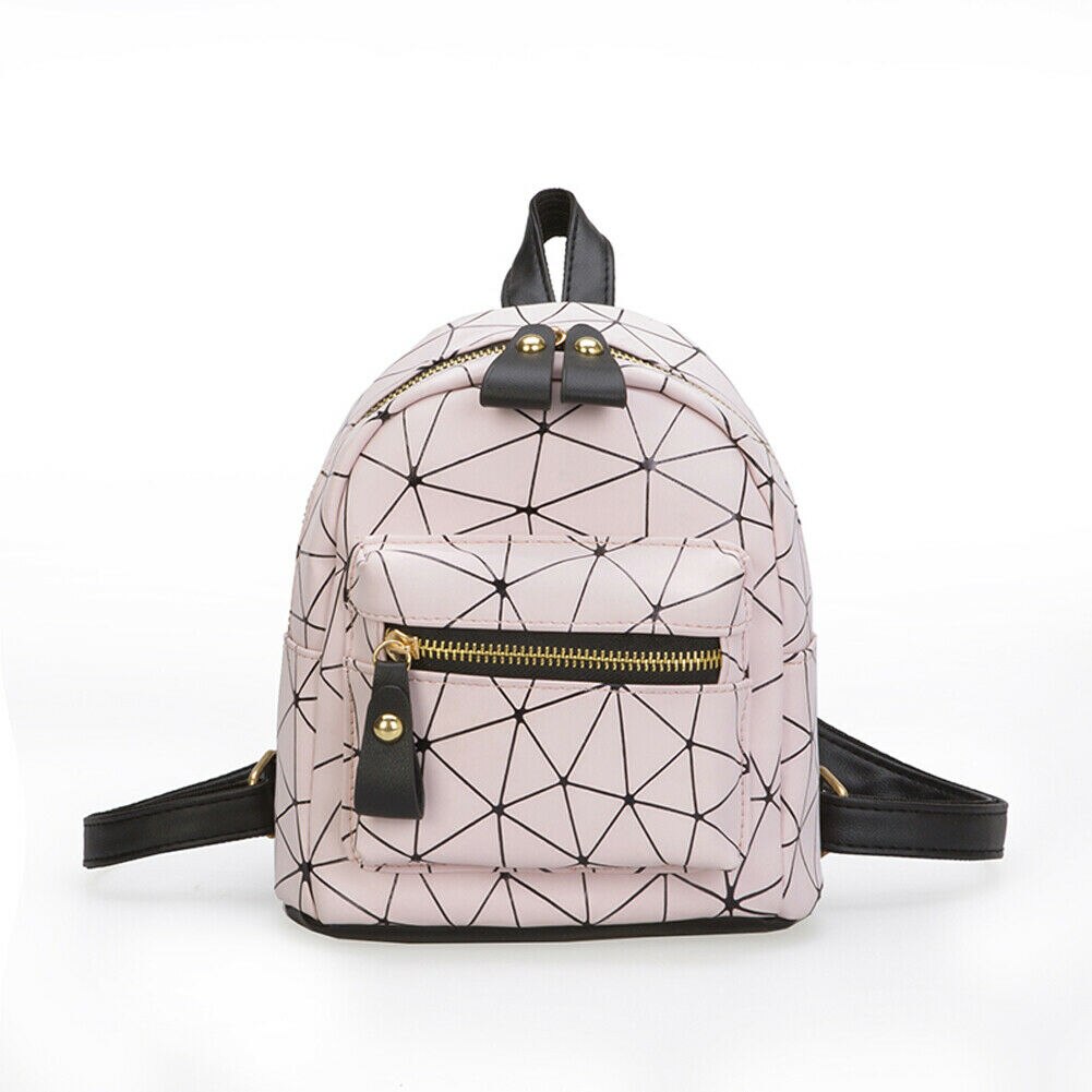 Stil kvinder bærbar pu læder mini rygsæk piger lynlås geometri mønster lille rygsæk: Lyserød