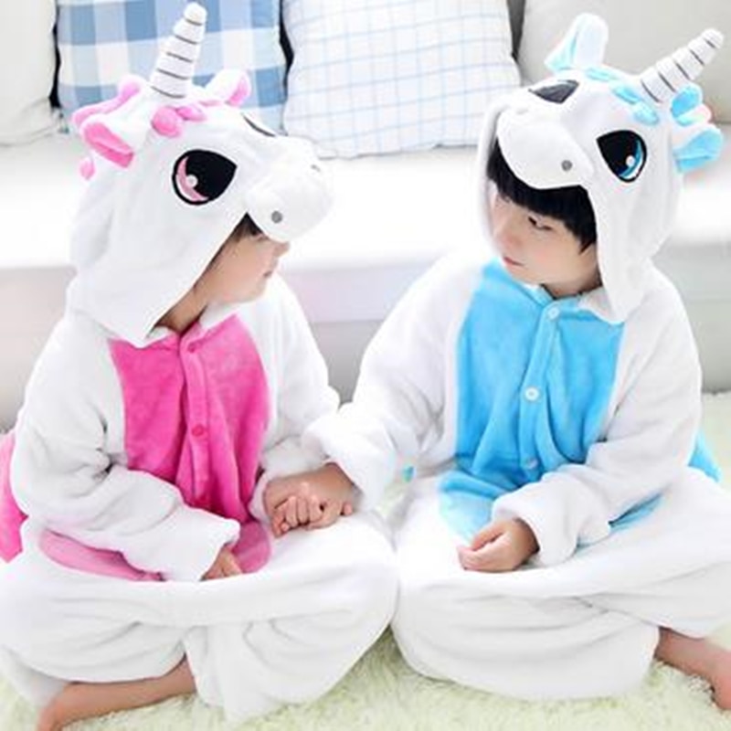 1 pc enhjørning dyr siamesisk pyjamas dragt børn hjemmeindretning koral fortykkelse toilet version dragt 100-140cm