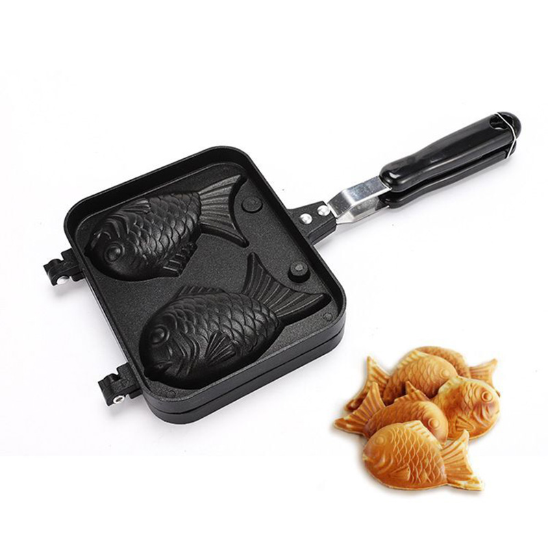 Taiyaki dobbel fiskeformet dessert vaffelkakeform japansk panne stekepanne ​2 brett for matlaging av ciklider 36.5 cm