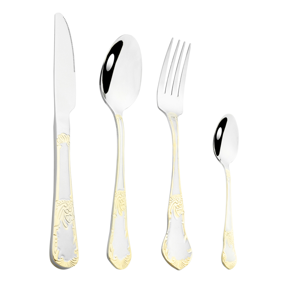 Dinnerware Vintage 304 Fork Dinner Spoon Knives Stainless Steel Silverware Set Flatware Set Kitchen Tableware: 4set