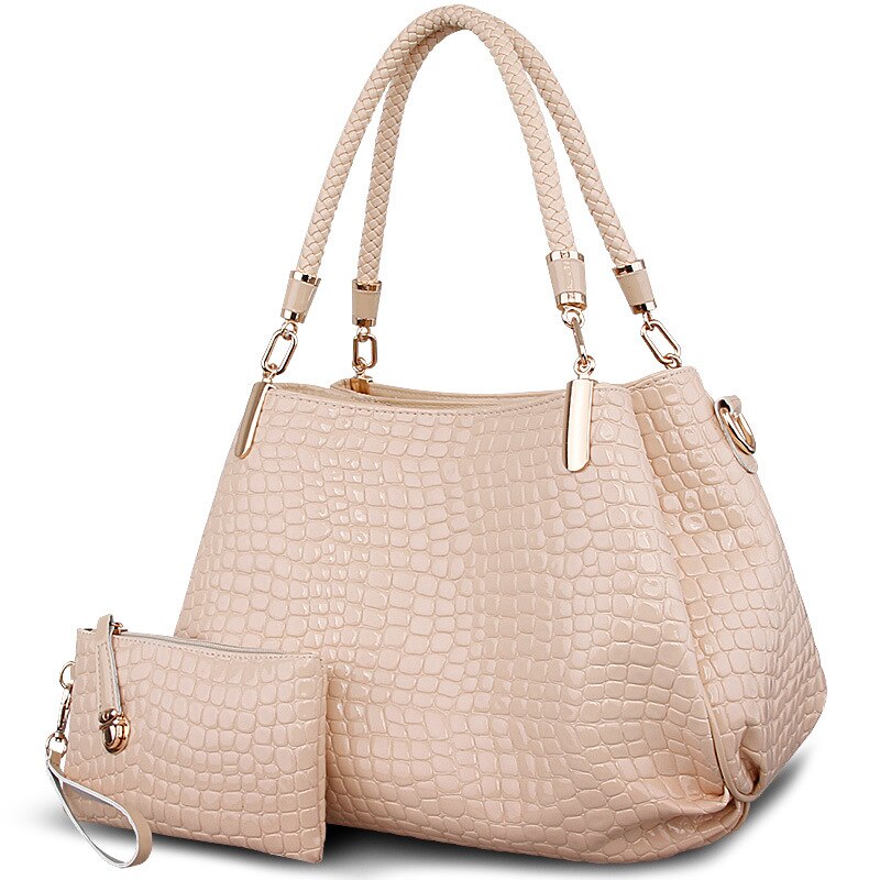 Grote capaciteit zwarte tassen krokodillenleren damestassen dames handtas + portemonnee/portemonnee carteras mujer 2 tassen/set tote bag markttas