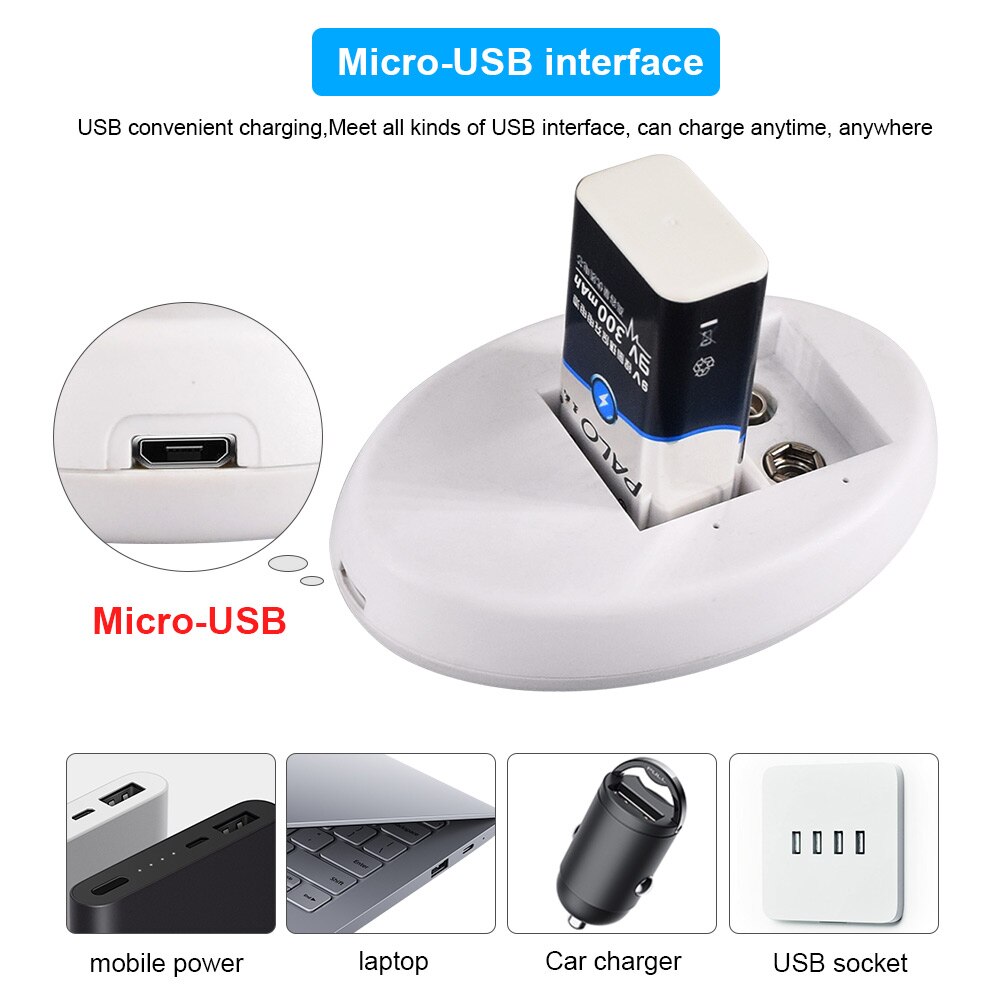 PALO dual slot 6F22 9V battery charger usb charger smart LED display for 9V lithium nimh nicd rechargeable batteries