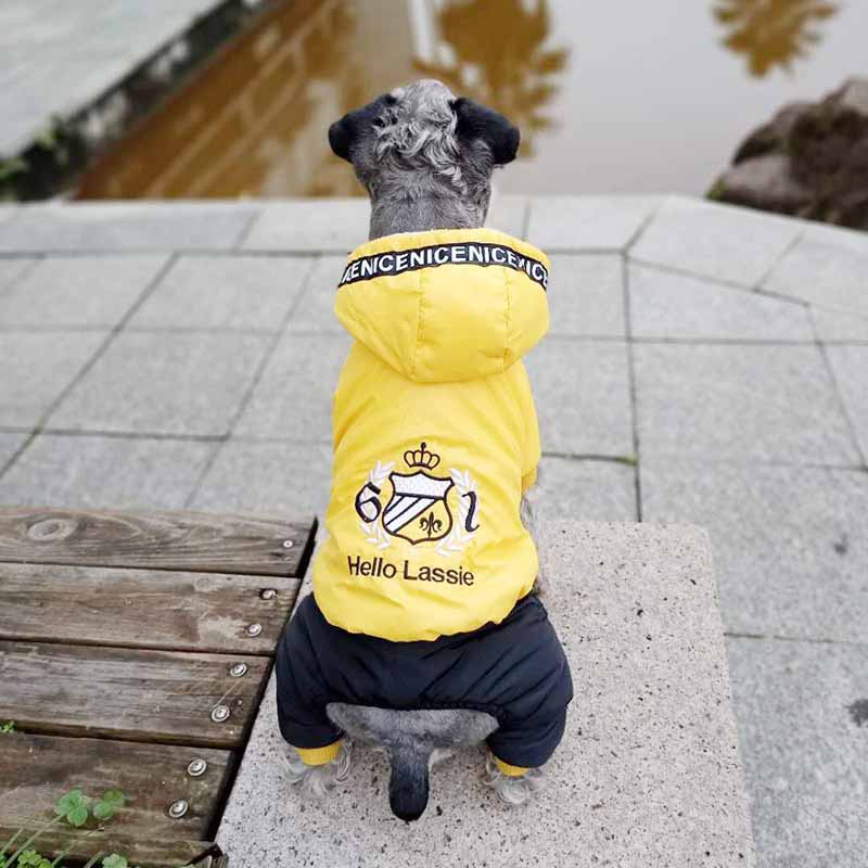 Orange/grøn efterår vinter hundetøj fire ben hundefrakke til små mellemstore kæledyr skinnende broderede hunde jumpsuit 10e