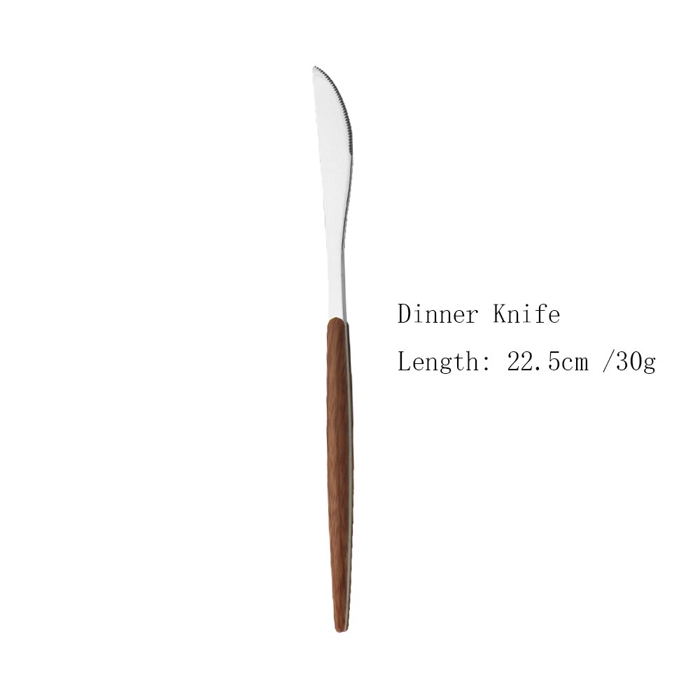 Western Silver 1/5Pcs Dinnerware Set Wood Handle Stainless Steel Dinner Home Knife Fork Spoon Fish Fork Flatware Cutlery Sets: 1Pc Dinner Knife
