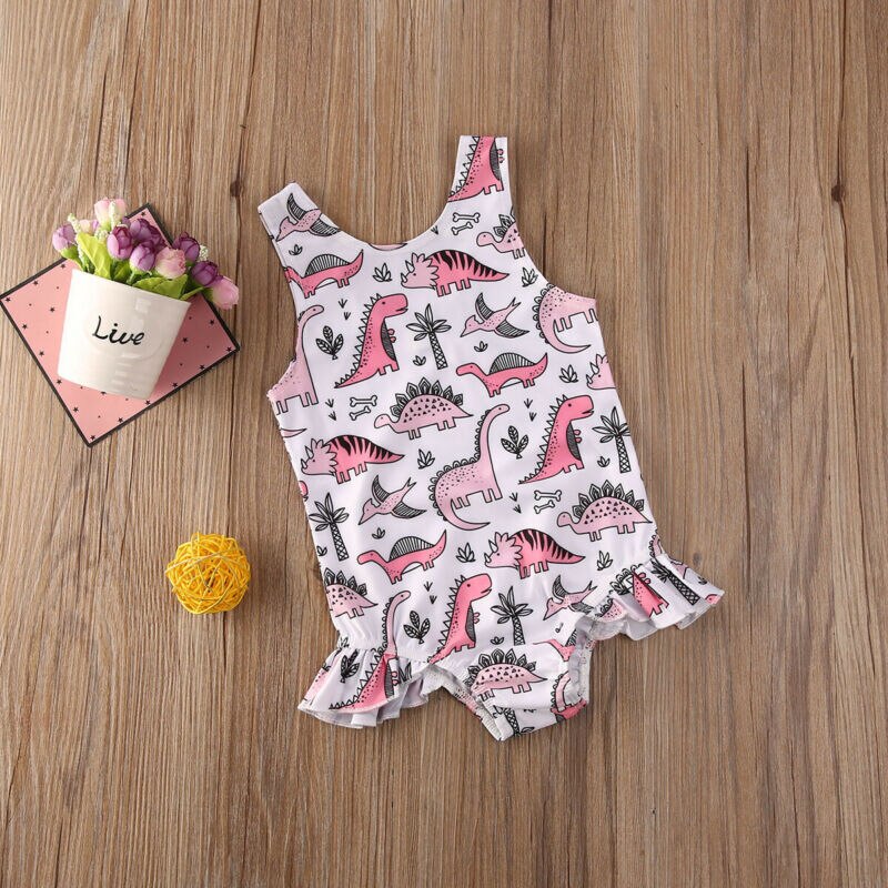 Dessin animé mignon -né enfants bébé fille dinosaure maillot de bain maillot de bain Bikini maillot de bain été plage Outfitsa: 3T