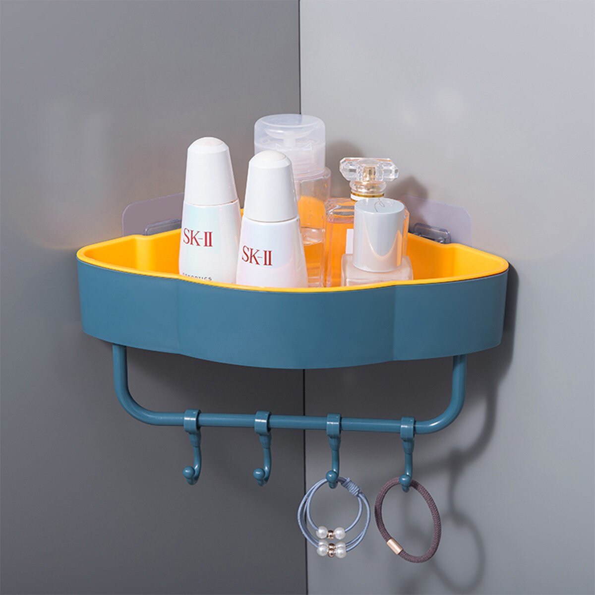 Estante de ducha Triangular para baño, esquinero de almacenamiento, organizador de ganchos: Verde