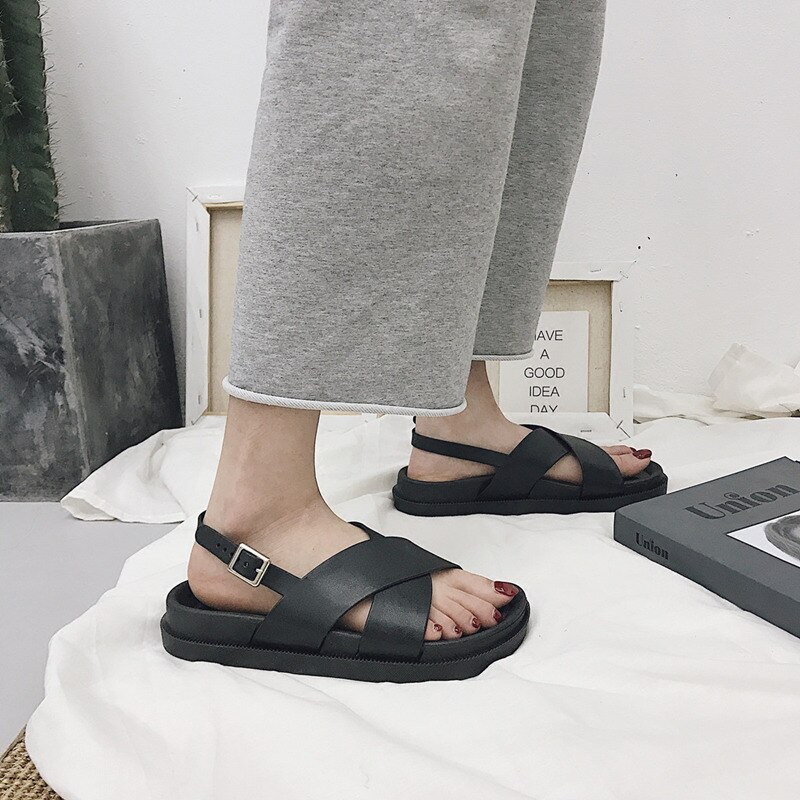 Sandales de plage antidérapantes, Chaussures en caoutchouc en Vogue pour femmes, extérieur, à forme plate, Babouche, Chaussures noires sympas, de Style collégial