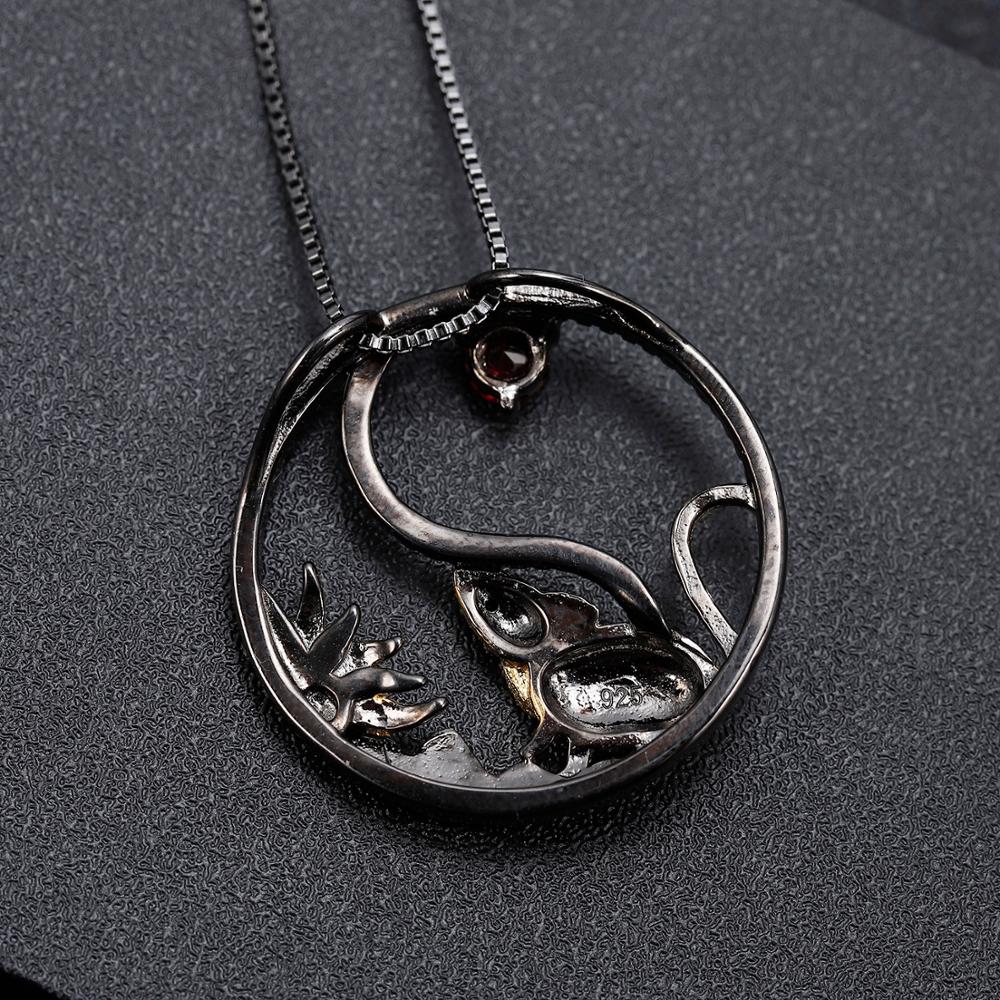 GEM'S BALLET Chinese Zodiac Rat Pendant Necklace For Women Natural African Opal 925 Sterling Silver Yin and Yang Animal Jewelry