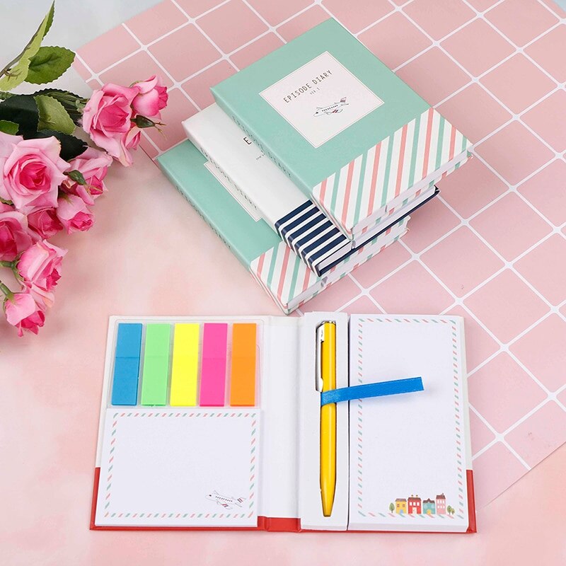 Colorful Mini Notebook With Pen Hardcover Sticky Combination Trivial Book Diary Notepad Office School Memo Pad Randomly