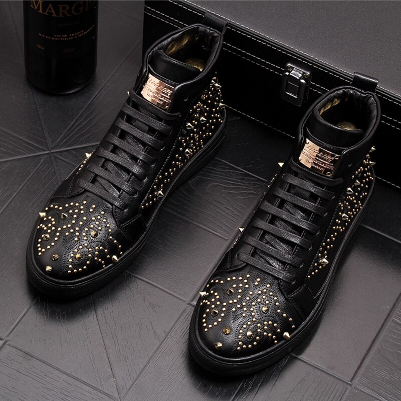 Stephoes Männer Trend Stiefeletten Frühling Herbst hoch oben Nieten Hüfte hüpfen lässig Schuhe Männlichen Luxus Punk Schuhe