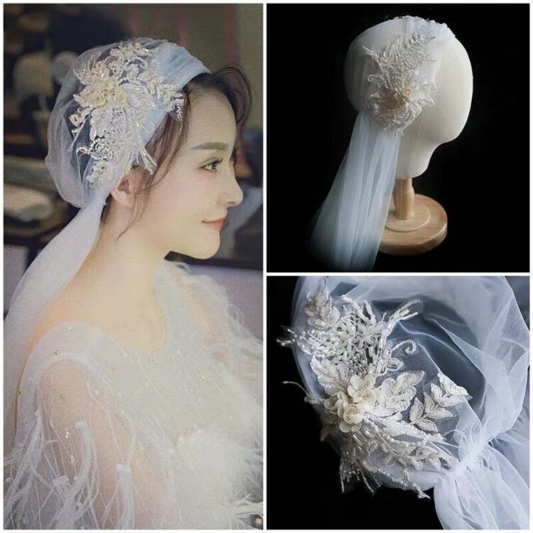 Voile long en dentelle féerique, belle coiffure, maille de gaze blanche, accessoires de cheveux pour mariage: Black