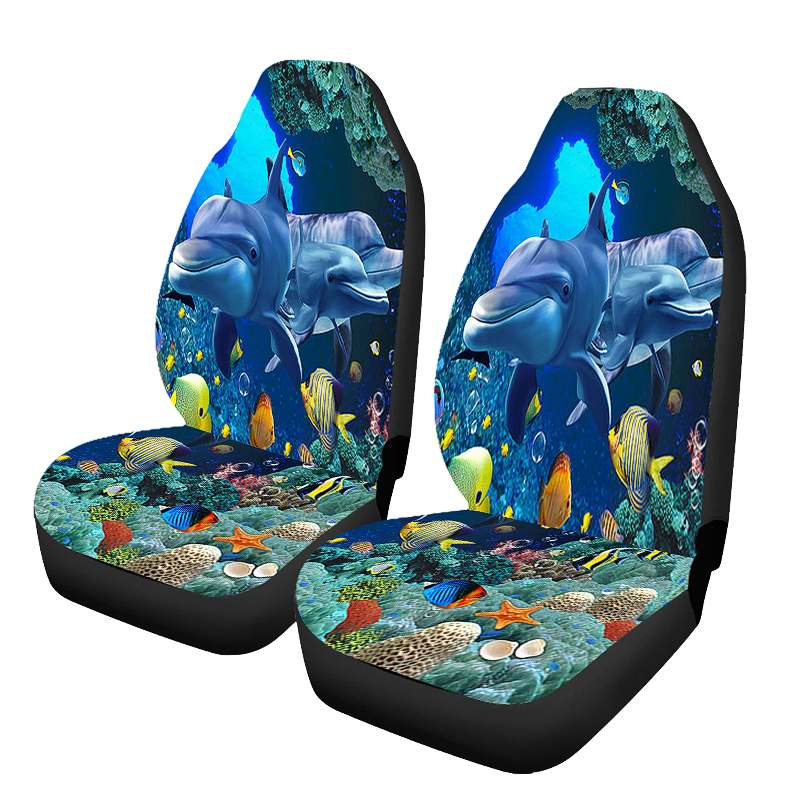 Universal 3D Animal Printing Front Car Seat Cover Protector for SUV Car Seat Protector Seat Cushion Full Cover For Most Car: 2pcs Sea World