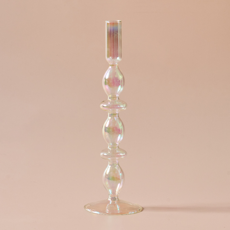 Portavelas iridiscentes, florero nórdico de arcoíris, decoración del hogar, decoración de mesa nórdica, soporte de palo de vela de vidrio para habitación: Plata