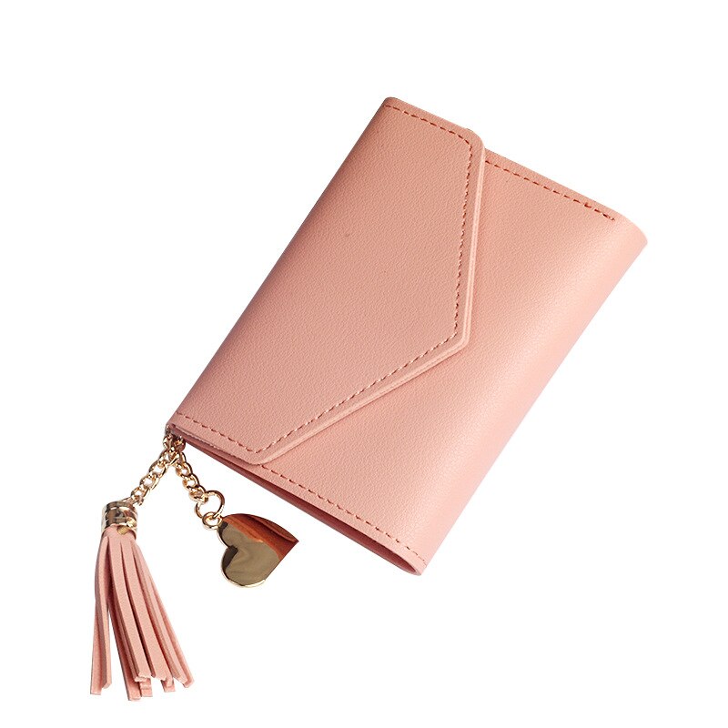 ¡Novedad! Cartera corta con colgante de borla para mujer, monedero pequeño con patrón de lichi, tarjetero, monedero bonito