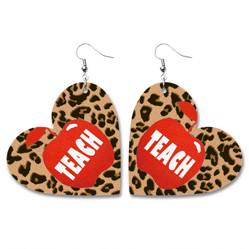 Cheetah Baseball Print Pu Leer Hart Dangle Oorbellen Aankomst Liefde Hart Vorm Luipaard Oorbellen Mode-sieraden