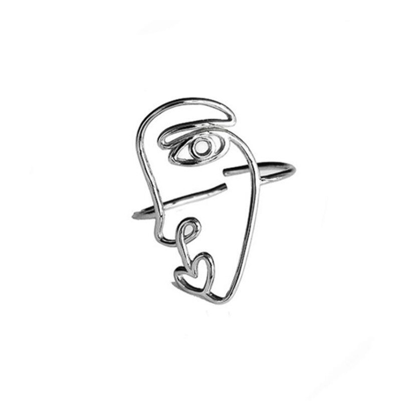 Charmant Open Menselijk Gezicht Ring Voor Vrouwen Vintage Boho Party Ringen Gothic Punk Sieraden Cadeaus Voor Meisjes