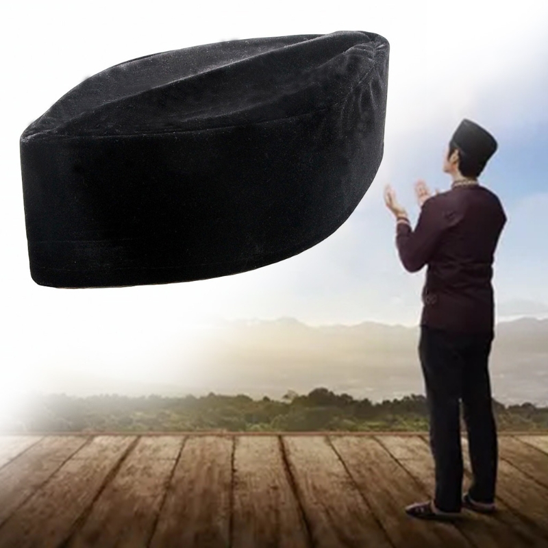 Chapeau musulman Kufi en velours noir pour homme, chapeau léger, avec tête de mort, Turban, pour prière islamique