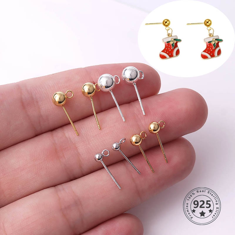 S925 Sterling Silver Sfera Orecchino Pendenti E Ciondoli FAI DA TE Sfera Spilli Oro Della Vite Prigioniera di Colore Orecchino Aghi Accessori Per Monili Che Fanno I Risultati