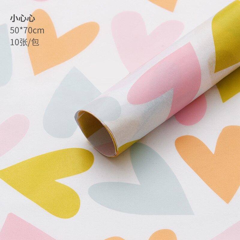 10pcs/lot 50x70cm DIY Flora Fauna Tissue Paper Wrapping Paper Clothing Packing Flower Bouquet Packaging Paper Craft Paper: heart