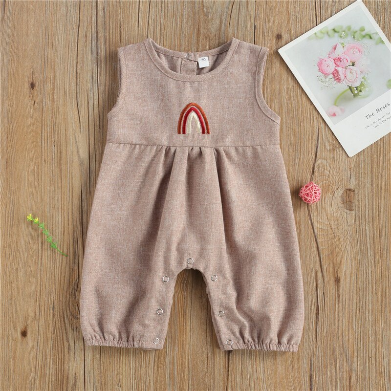 NOVEDAD DE VERANO bebé niños niñas ropa de algodón Pelele de lino ropa de estampado de arco iris camisetas a rayas monos trajes casuales conjunto