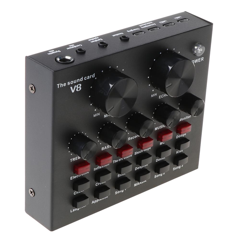 Black V8 Live Sound Card Voice Changer Multiple Funny Sound Effects for Phone Computer Voice Chatting