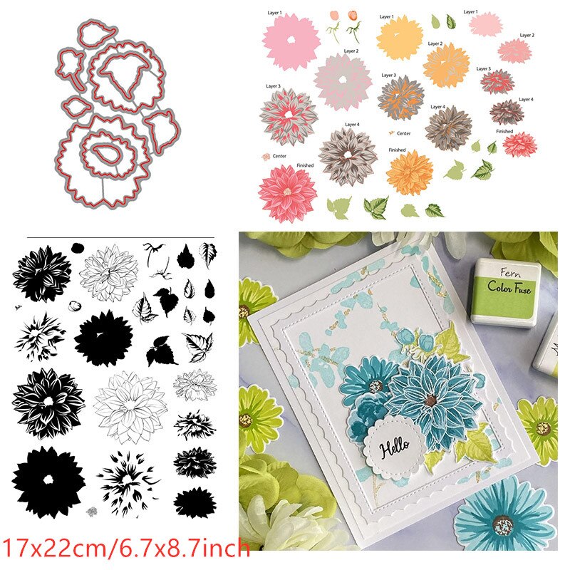 Layered Florals Winter Bouquet Fragrant Blooms Fresh Flowers Clear Stamps Dies Set for DIY Scrapbooking Cards Crafts: 1 / Only Stamps