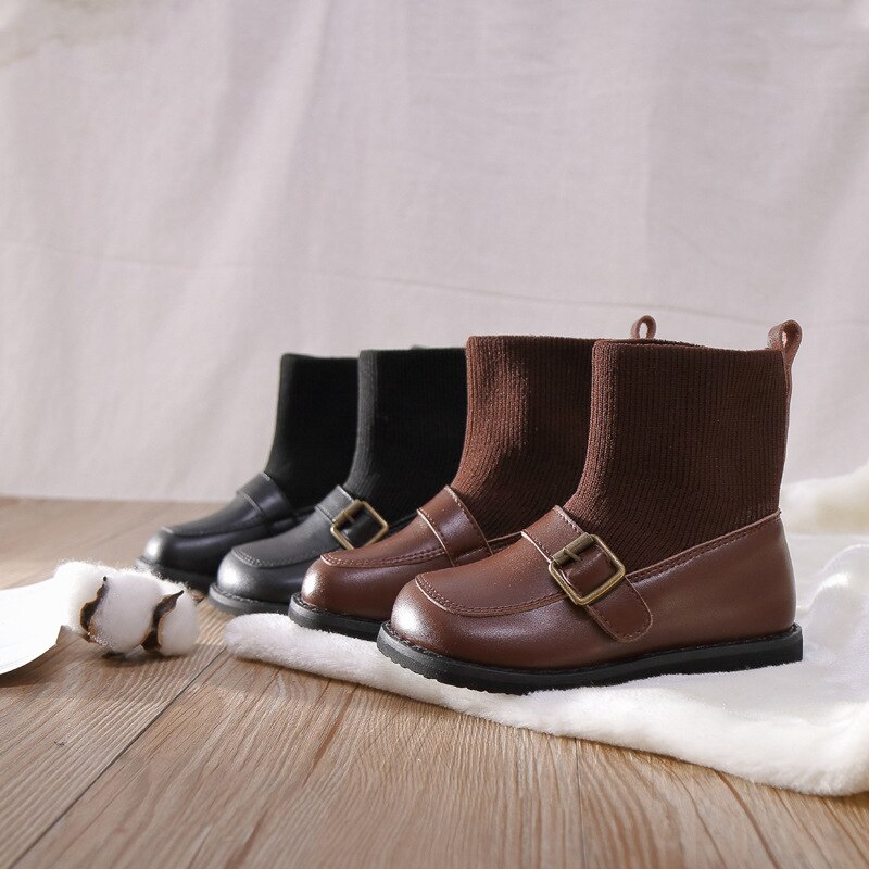 2020 Bambini di inverno Stivali Ragazze Tessuto di disegno Della Caviglia Stivali Scarpe Ragazze Nero casuale Scarpe per Bambini in Pelle Stivaletti SGF096