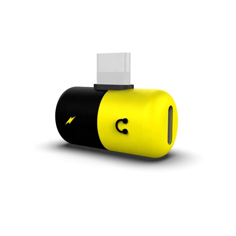 2 In 1 Mini Capsule Ios Adapter Splitter Audio Dubbele Ios Poorten Ondersteuning Luisteren Muziek Opladen Voor Iphone 7 8 X Xs 11 12: Yellow Black