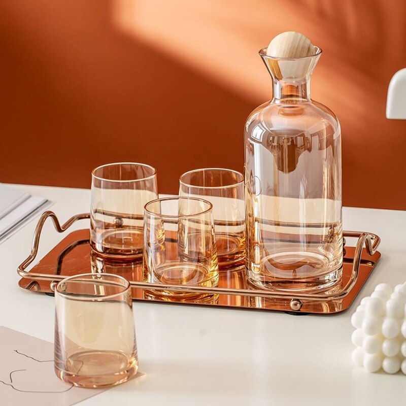 1200ML Amber Water Kettle Set and Cool Kettle Household Tea Kettle Cups Water Jug Crystal Glass Water Pitcher Glass Bottle
