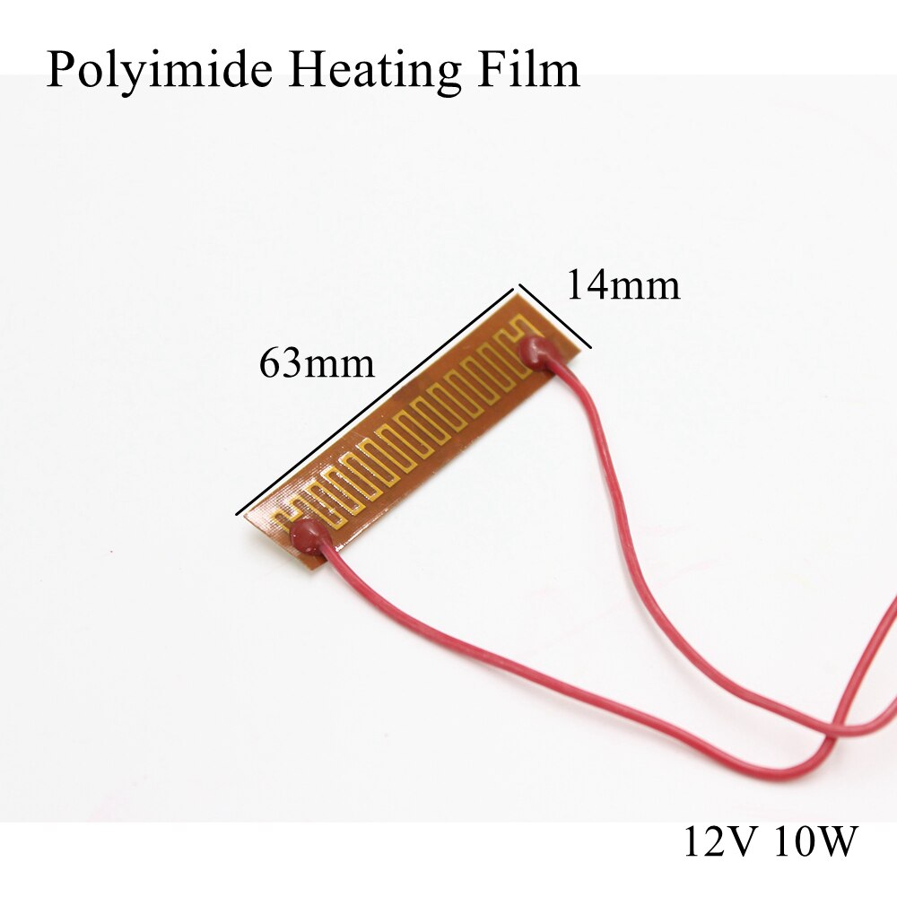 63x14mm 12V 10W PI Heating Film Plate Polyimide Electric Heated Panel Pad Mat Electrotherma Flexible Adhesive Foil Oil Heater