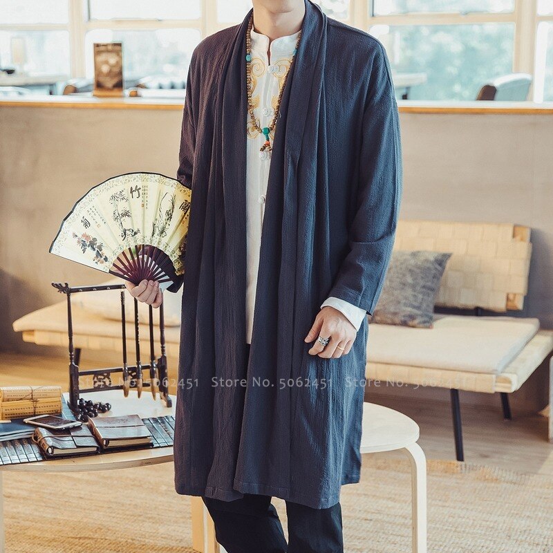 Aziatische Kleding Mannen Chinese Tang Pak Kung Fu Hanfu Gewaden Gown Japanse Kimono Haori Middeleeuwse Ridder Viking Jassen Vest Blouse