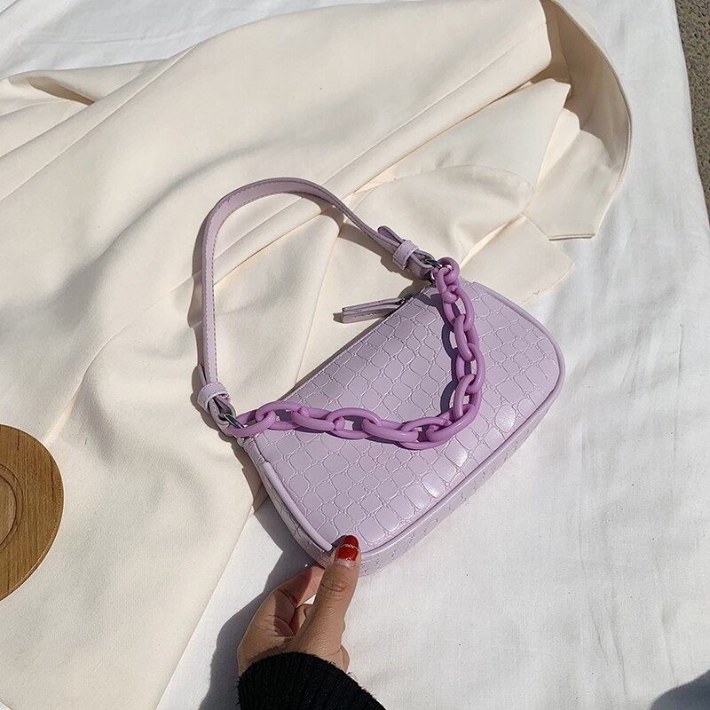 Small PU Leather Tote Bags For Women Stone Pattern Shoulder Handbags and Purses Female Travel Crossbody Hand Bag: Purple 