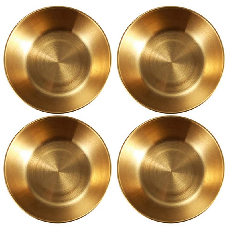 4PCS Stainless Steel Round Small Dish Golden Sauce Seasoning Dish Home Restaurant Kitchen Soy Sauce Dish: Default Title