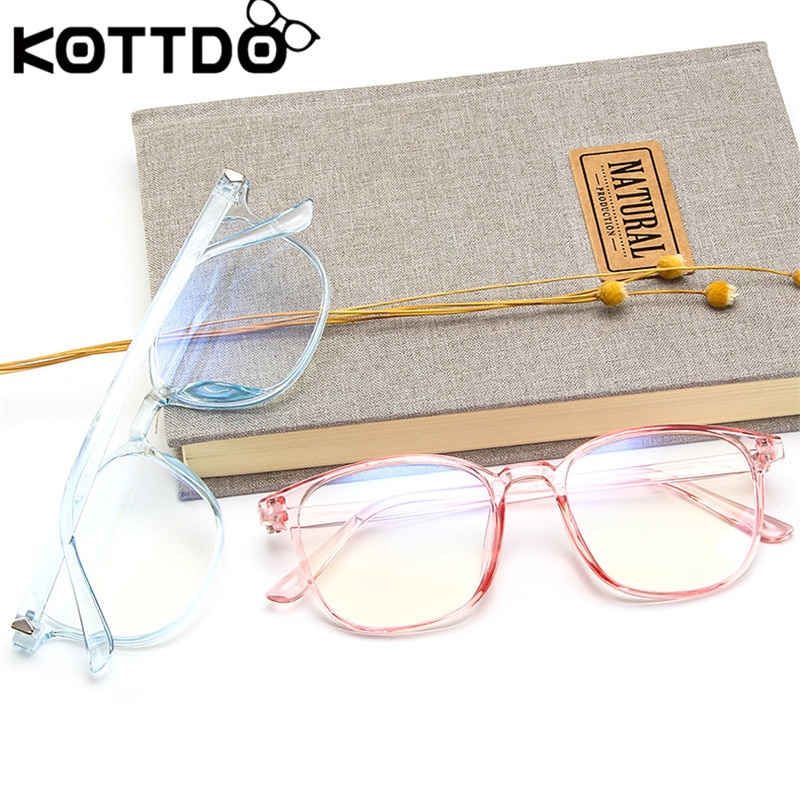 KOTTDO Retro Mens Glasses Frame Computer Eyeglasses Frame Women Anti-blue Light Transparent Clear Pink Plastic Frame