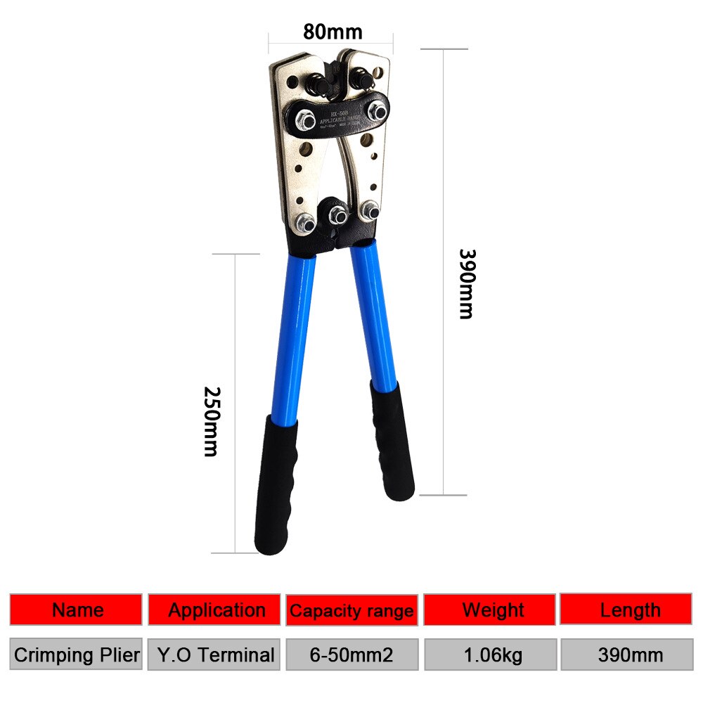 Terminal Cable Lug Crimping Pliers Y.O Plug Crimper Wire Terminal Crimping Tool 6-50mm² Six Crimping Sizes