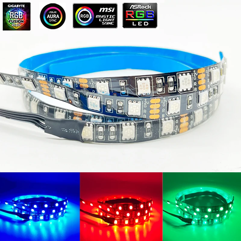 Tira de luces LED RGB 5050 para juegos, línea de rama para 12V Aura Sync, Control de placa base, carcasa de ordenador, 0,5 M- 2M, 4 pines, cabezal RGB