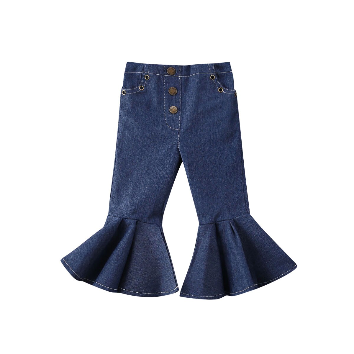 Tyttövauvat kellopohjahousut denim farkut housut lasten tytön napit levenevät housut tyttöjen talvivaatteet 1-6y