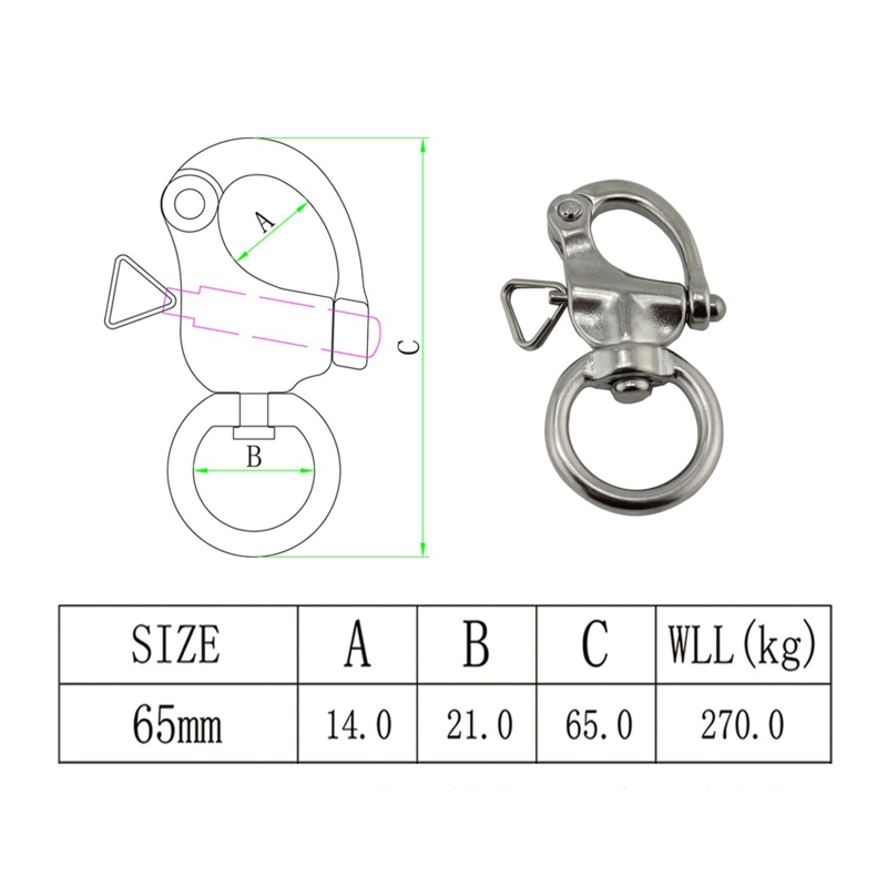 Stainless Steel Rigging Sailing Fixed Bail Snap Shackle Fixed Eye Snap Hook Sailboat Sailing Boat Yacht Outdoor Living