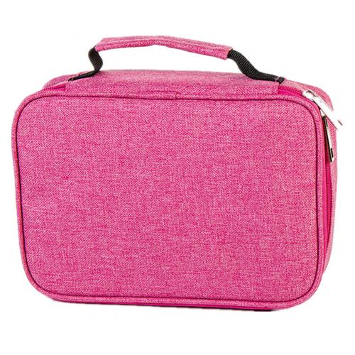 Large Capacity 72 Holes Zipper Pencil Case Zipper Closure Pen Bag Polyester Stationery Storage Pencil case School Office Supply: Rose Red
