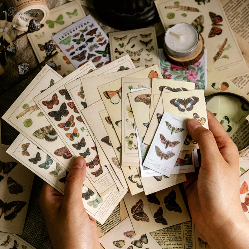 Xinaher 60 st / väska vintage fjäril fern växter fågel papper klistermärke dekoration klistermärken diy dagbok scrapbooking etikett klistermärke