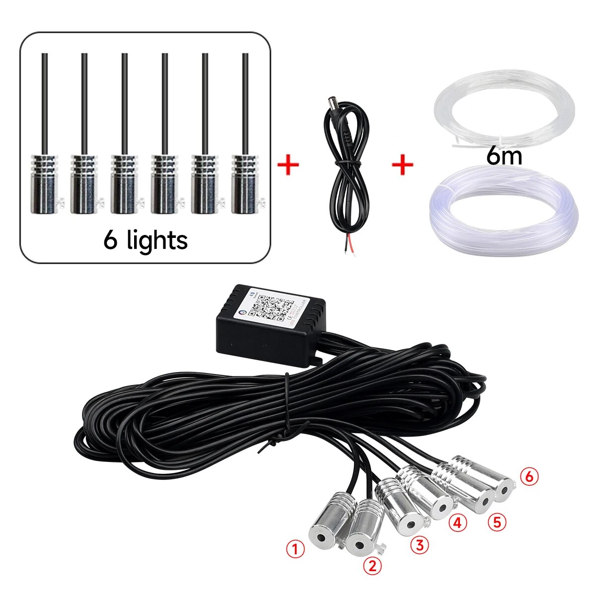 Auto Innenraum Neon rgb LED-Umgebungs licht Glasfaser-Kit mit App-Sound-Steuerung mehrere Modi Auto-Atmosphäre dekorative Lampe: 6000 Karat Kaltweiß