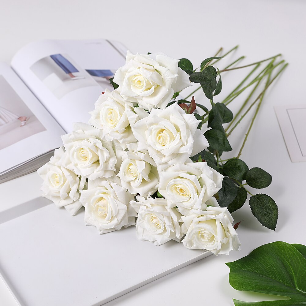 10 pc/ set 50 cm champagne ros blommor bunt röda rosor konstgjord blombukett bröllop bord dekor heminredning: Vit 2