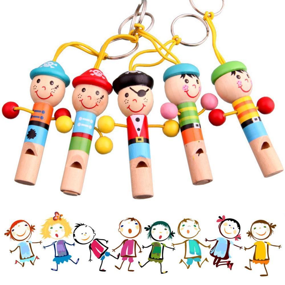 1Pc Cartoon Mini Muziekinstrumenten Figuur Modeling Houten Whistling Speelgoed Kerstcadeau